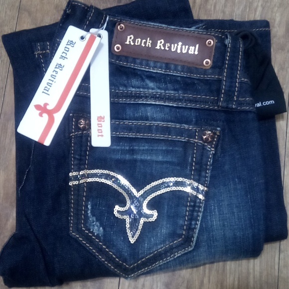 Rock Revival Women's 26 Bootcut Embellished Shimmer Dark Fade NWT - Picture 4 of 8